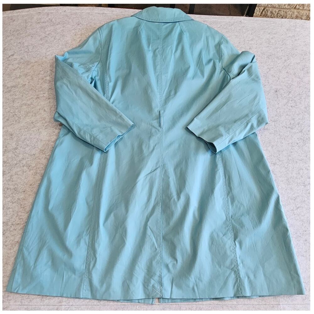 Talbots Classic Trench Coat Jacket, Turquoise, Tortoise Buttons, Plus Sz 3X - Picture 6 of 12